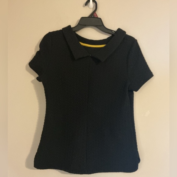 Boden Black Quilted Textured Top with Collar | Size 6 | Quiet Luxury Preppy - Picture 5 of 11